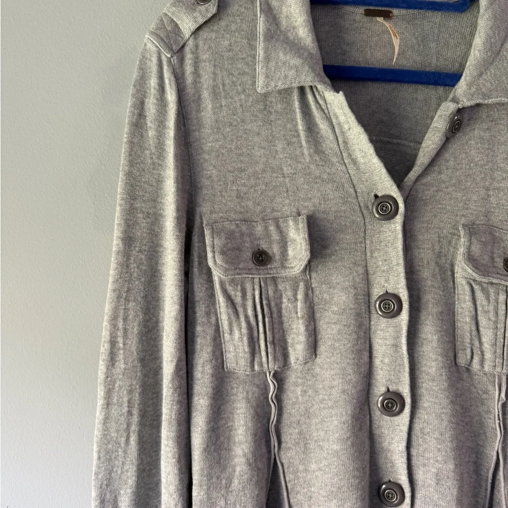 Free People Gray Button-Front Knit Midi Dress - Picture 2 of 9